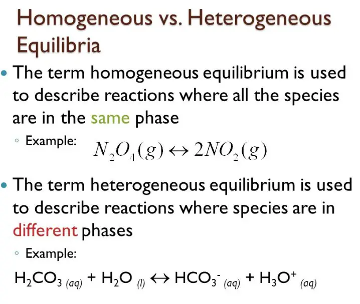 Examples of homogeneous and heterogeneous equilibrium